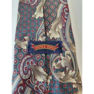 Savile Row Men's Silk Tie Green Red Paisley Classic Pattern